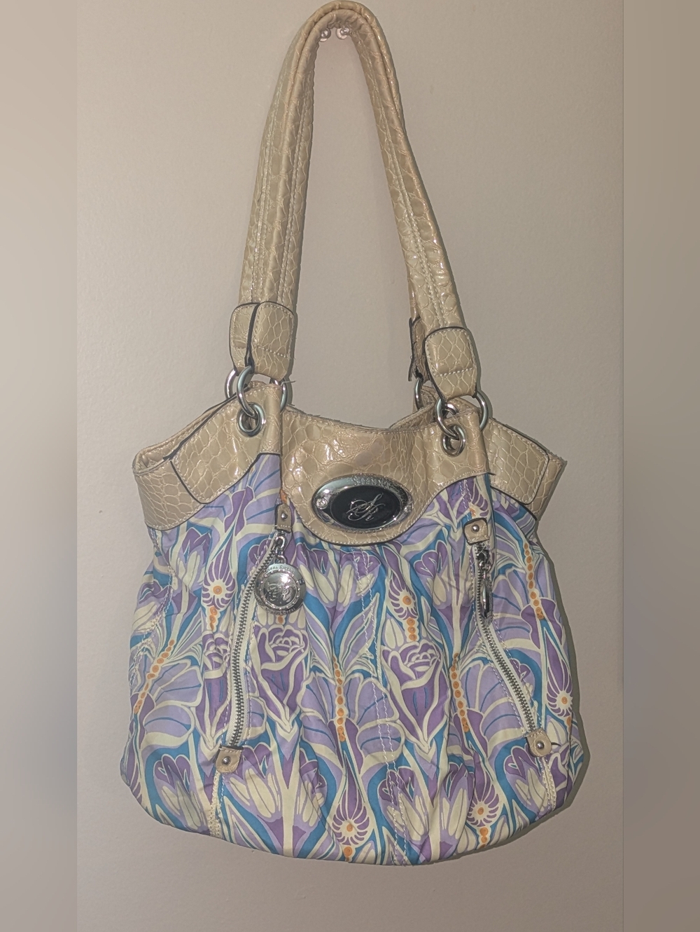 Sienna Ricchi Beige-Trim Floral Print Shoulder Bag